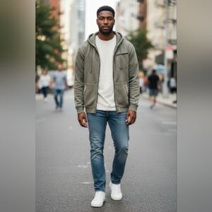 32 Bar Blues Full Zip Hoodie Sweatshirt Men’s gray Cotton Poly Blend. NWOT